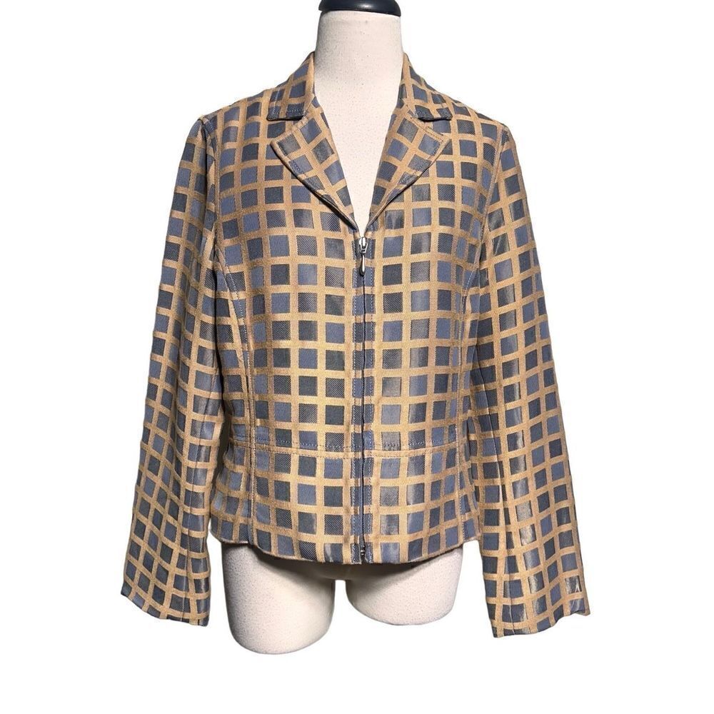 Beliza Shimmery Plaid Long Sleeve Blazer Jacket Size 8